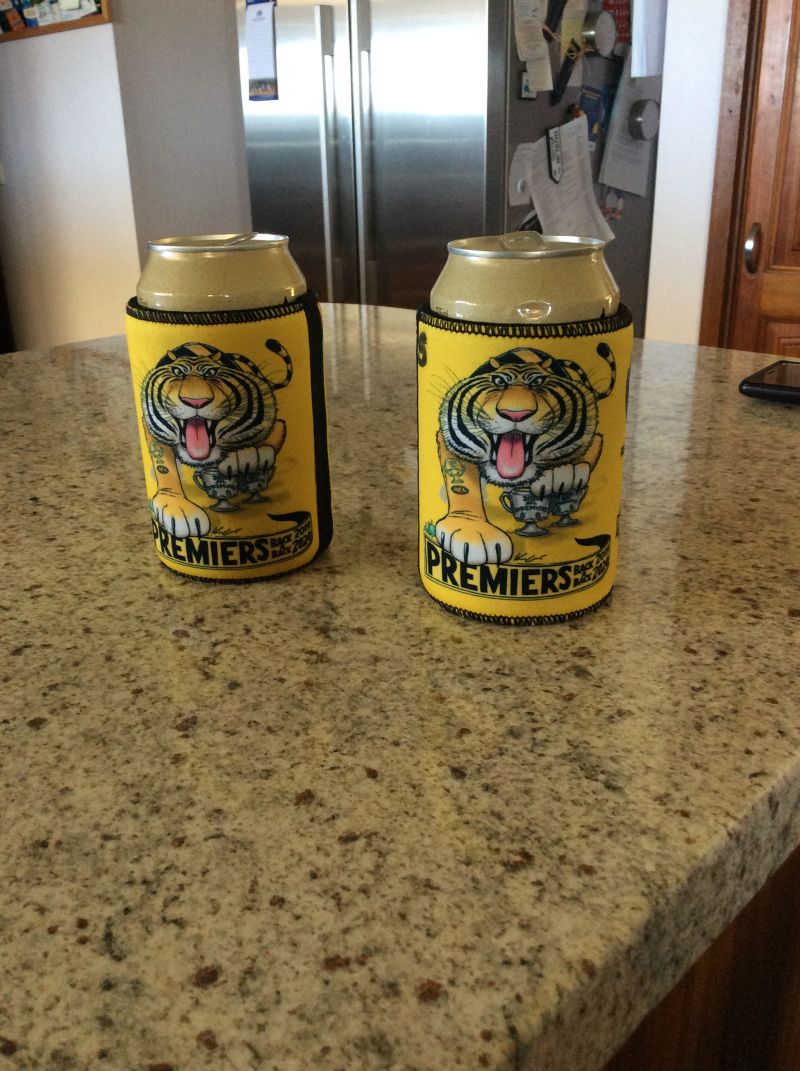 Richmond Tigers 2020 Premiers Mark Knight Stubby Holder Customer Photo