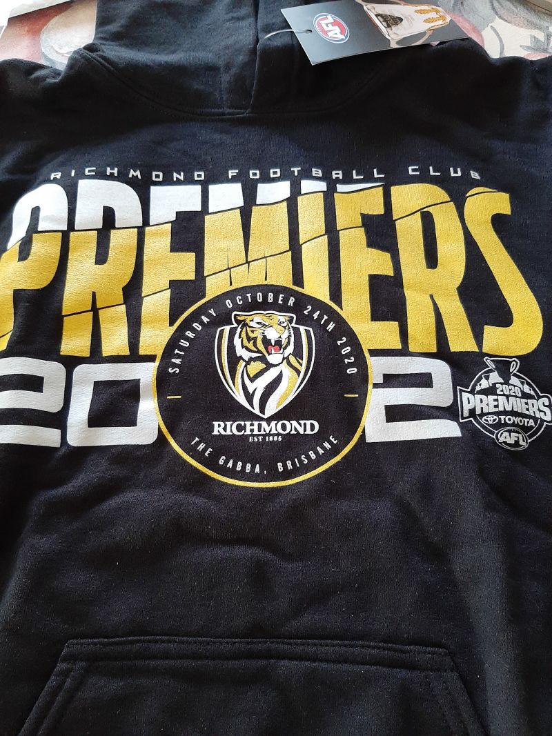 Richmond Tigers 2020 Premiers Youths Black Hoodie Phase 2 Size:10 Customer Photo