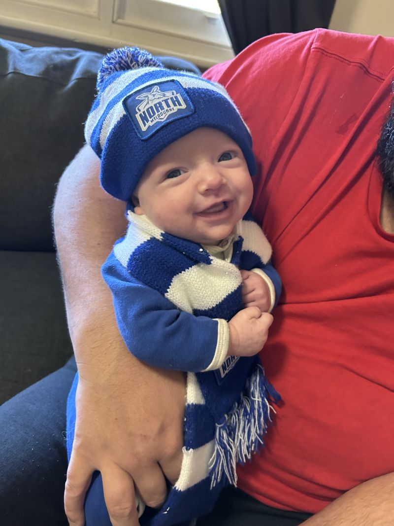 North Melbourne Kangaroos Baby Bar Beanie Customer Photo