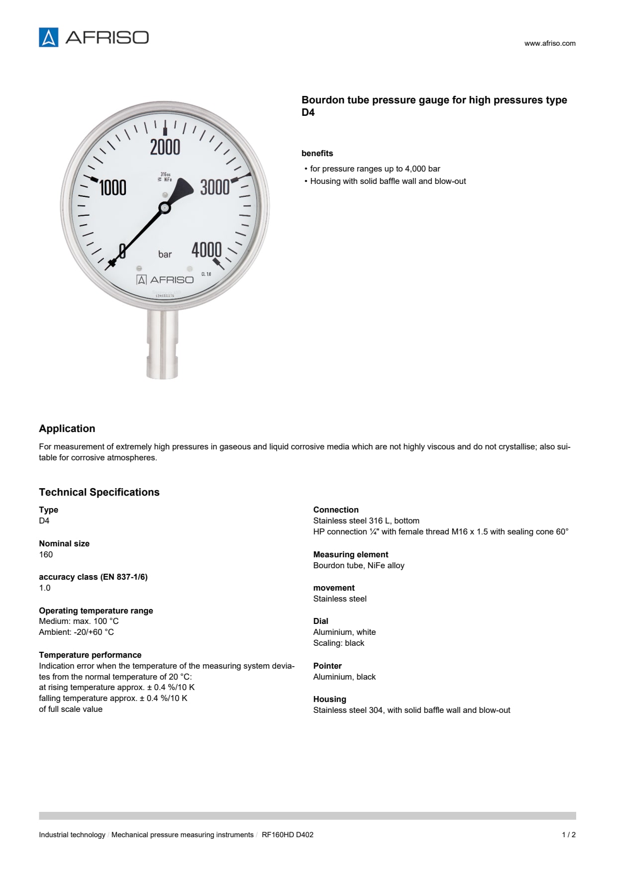 AFRISO_BOURDON-TUBE-PRESSURE-GAUGES-FOR-HIGH-PRESSURE-RF160HD_ENG_GBR.PDF