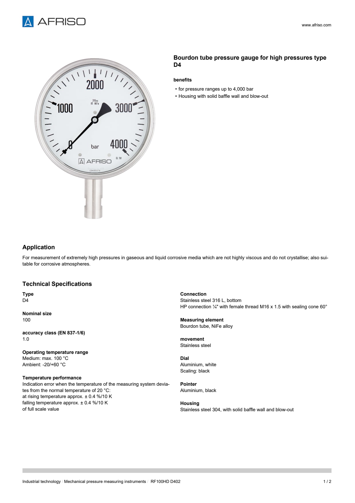 AFRISO_BOURDON-TUBE-PRESSURE-GAUGES-FOR-HIGH-PRESSURE-RF100HD_ENG_GBR.PDF