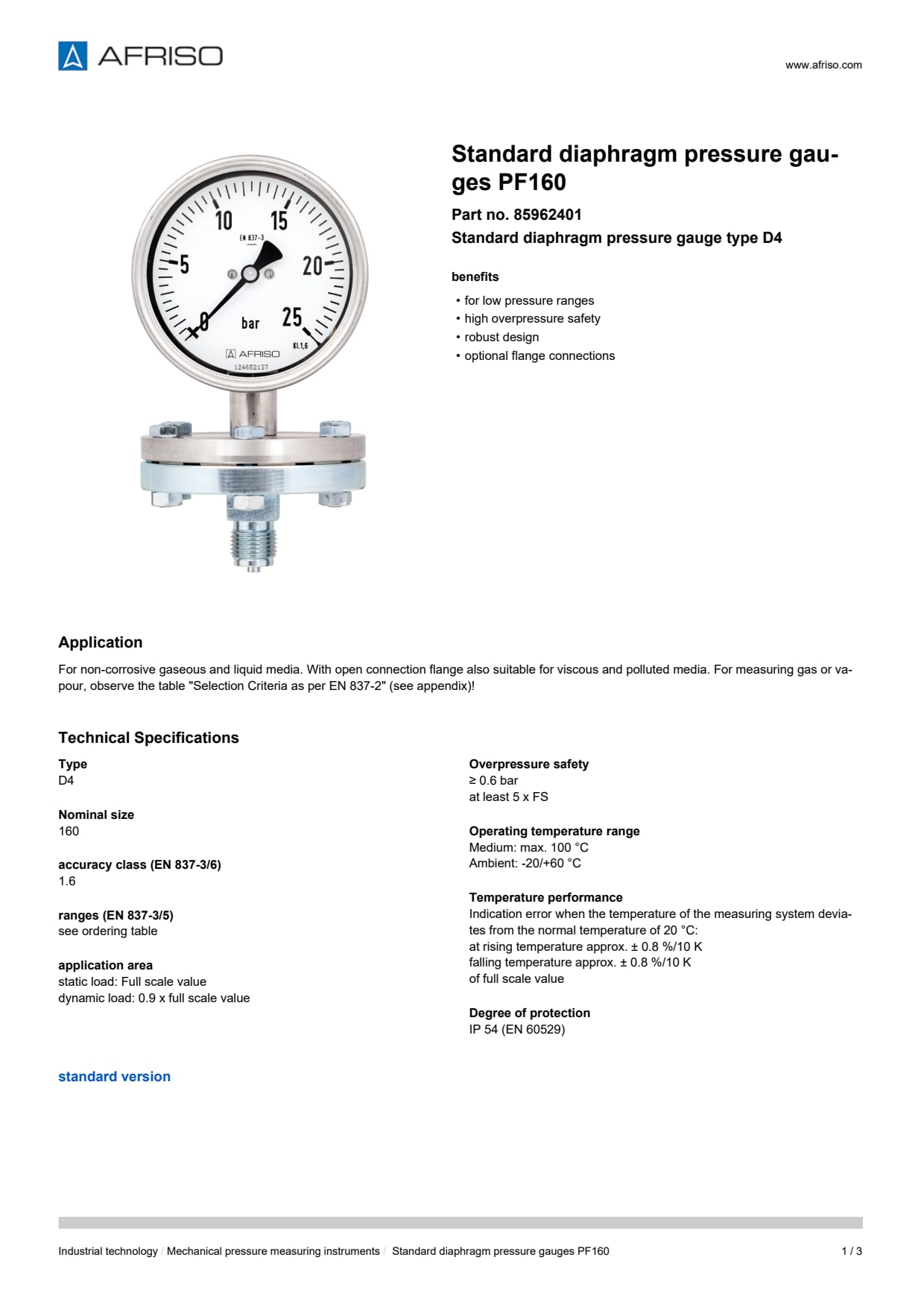 AFRISO_STANDARD-DIAPHRAGM-PRESSURE-GAUGES-PF160-STANDARD-DIAPHRAGM-PRESSURE-GAUGES-TYPE_85962401_ENG_GBR.PDF