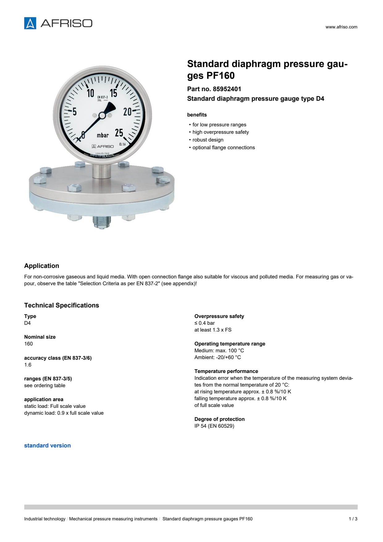AFRISO_STANDARD-DIAPHRAGM-PRESSURE-GAUGES-PF160-STANDARD-DIAPHRAGM-PRESSURE-GAUGES-TYPE_85952401_ENG_GBR.PDF