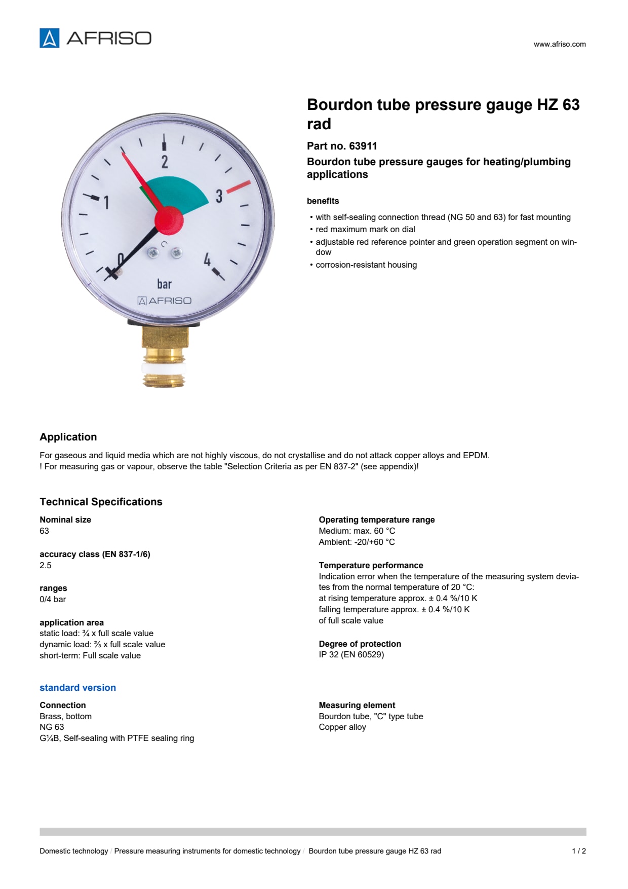 AFRISO_BOURDON-TUBE-PRESSURE-GAUGE-HZ-63-RAD-BOURDON-TUBE-PRESSURE-GAUGE-HZ-FOR-HEATING_63911_ENG_GBR.PDF