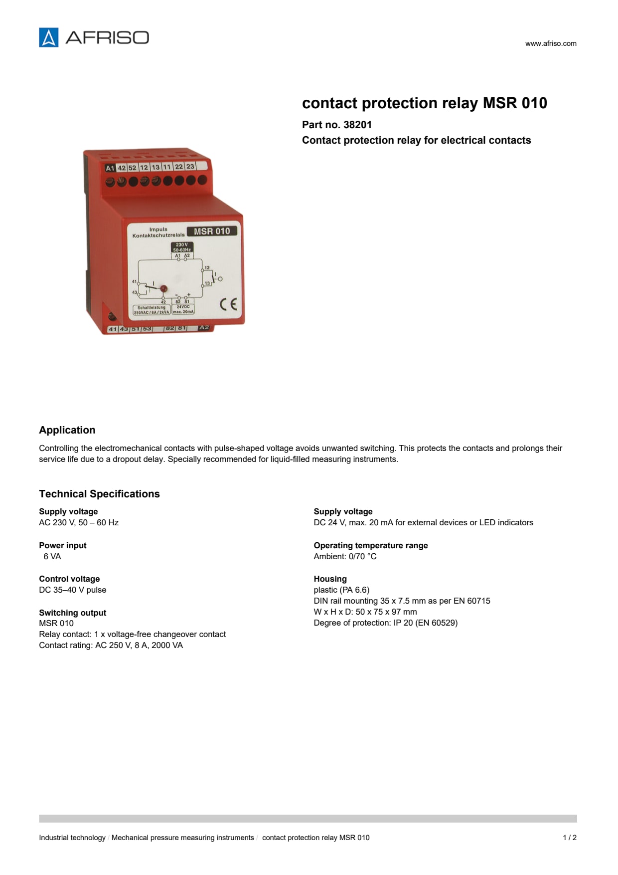 AFRISO_CONTACT-PROTECTION-RELAY-MSR-010-CONTACT-PROTECTION-RELAY-MSR-FOR-ELECTRICAL-CON_38201_ENG_GBR.PDF