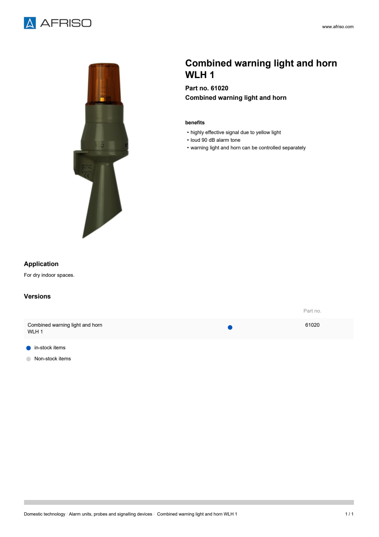 AFRISO_COMBINED-WARNING-LIGHT-AND-HORN-WLH-1-COMBINED-WARNING-LIGHT-AND-HORN_61020_ENG_GBR.PDF
