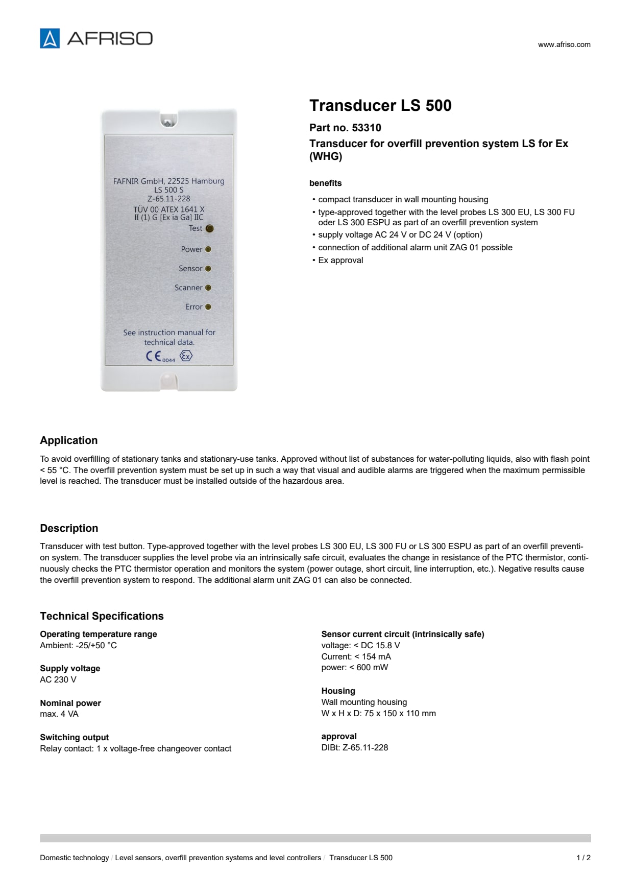 AFRISO_TRANSDUCER-LS-500-TRANSDUCER-LS-500-FOR-OVERFILL-PREVENTION-SYSTEM-LS-FOR-EX--WH_53310_ENG_GBR.PDF