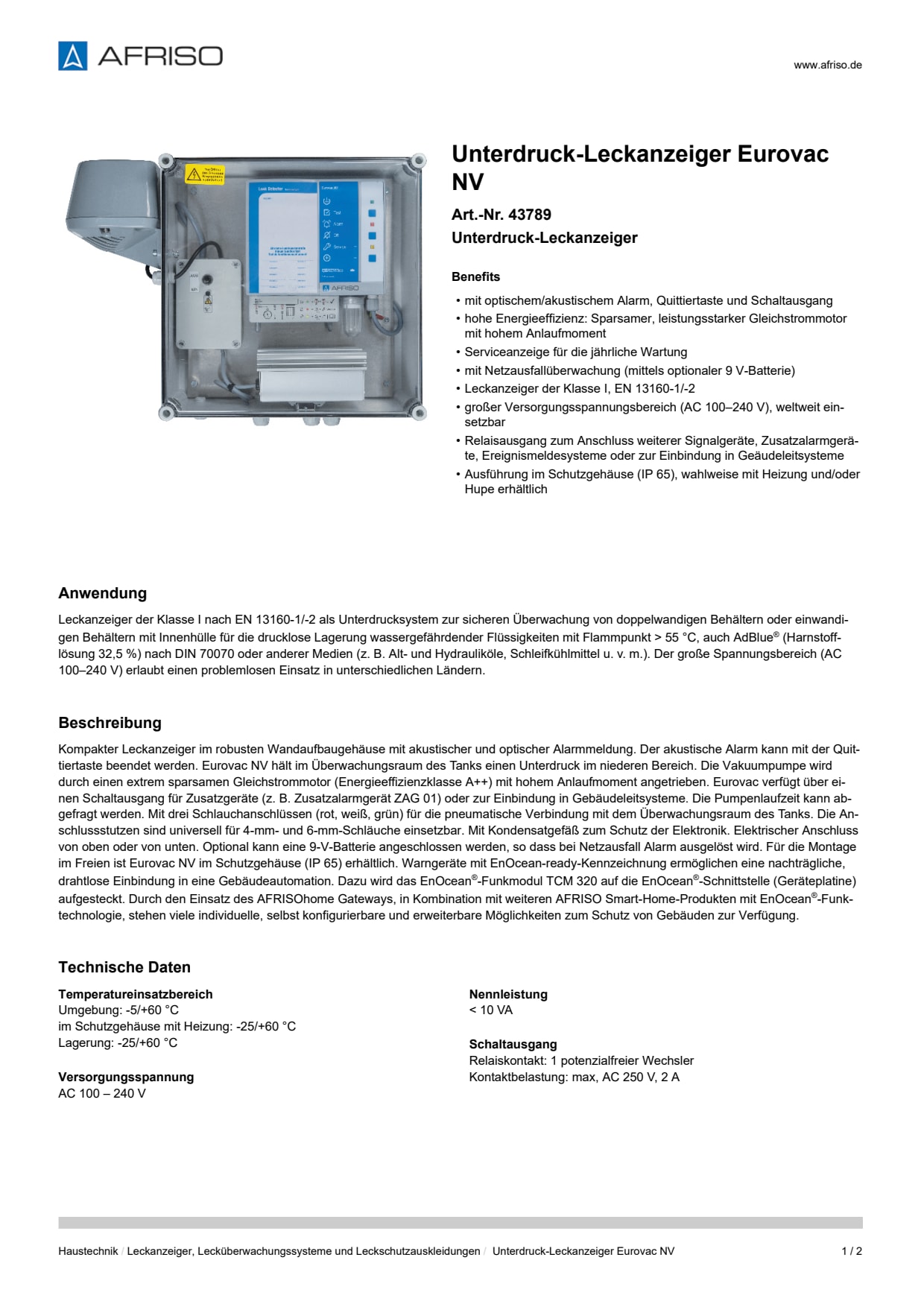 AFRISO_UNTERDRUCK-LECKANZEIGER-EUROVAC-NV-UNTERDRUCK-LECKANZEIGER_43789_DEU_DEU.PDF