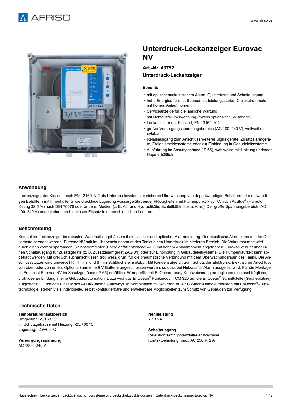 AFRISO_UNTERDRUCK-LECKANZEIGER-EUROVAC-NV-UNTERDRUCK-LECKANZEIGER_43792_DEU_DEU.PDF