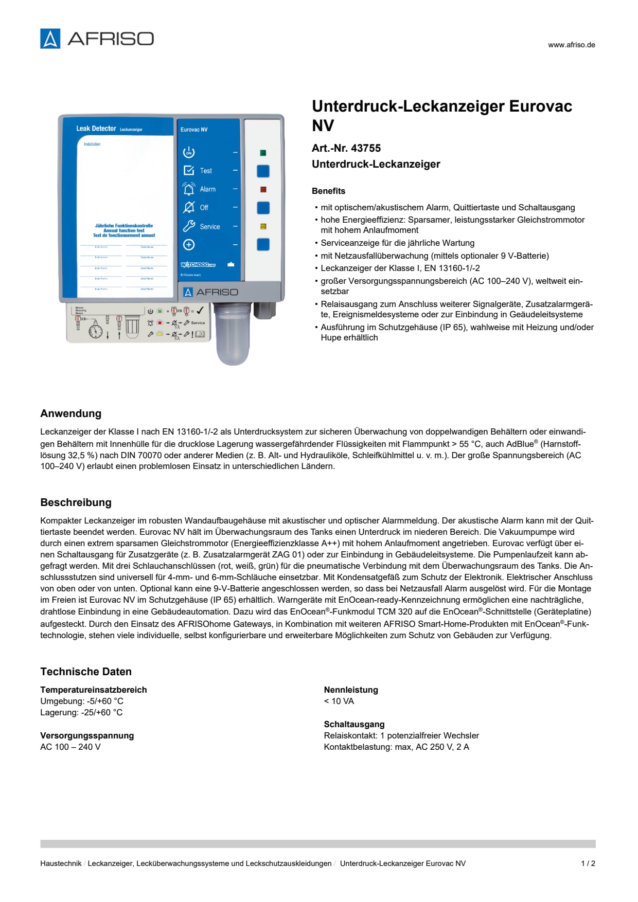 AFRISO_UNTERDRUCK-LECKANZEIGER-EUROVAC-NV-UNTERDRUCK-LECKANZEIGER_43755_DEU_DEU.PDF
