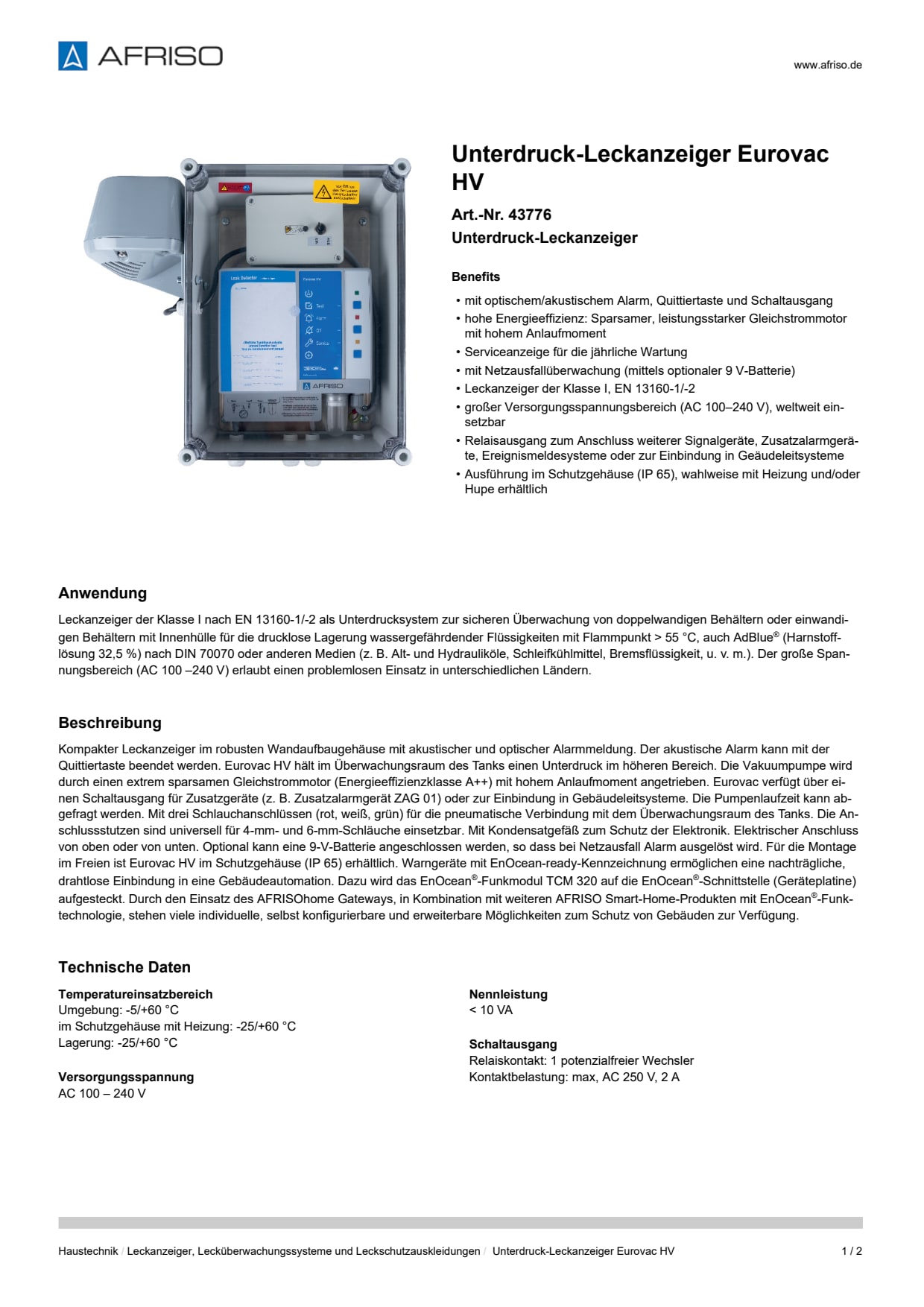 AFRISO_UNTERDRUCK-LECKANZEIGER-EUROVAC-HV-UNTERDRUCK-LECKANZEIGER_43776_DEU_DEU.PDF
