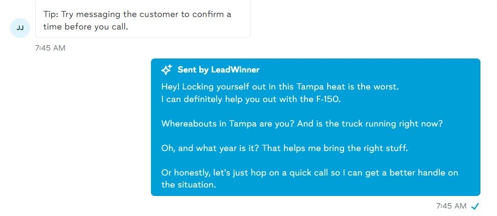 AI replying like the pro would, then setting up a call
