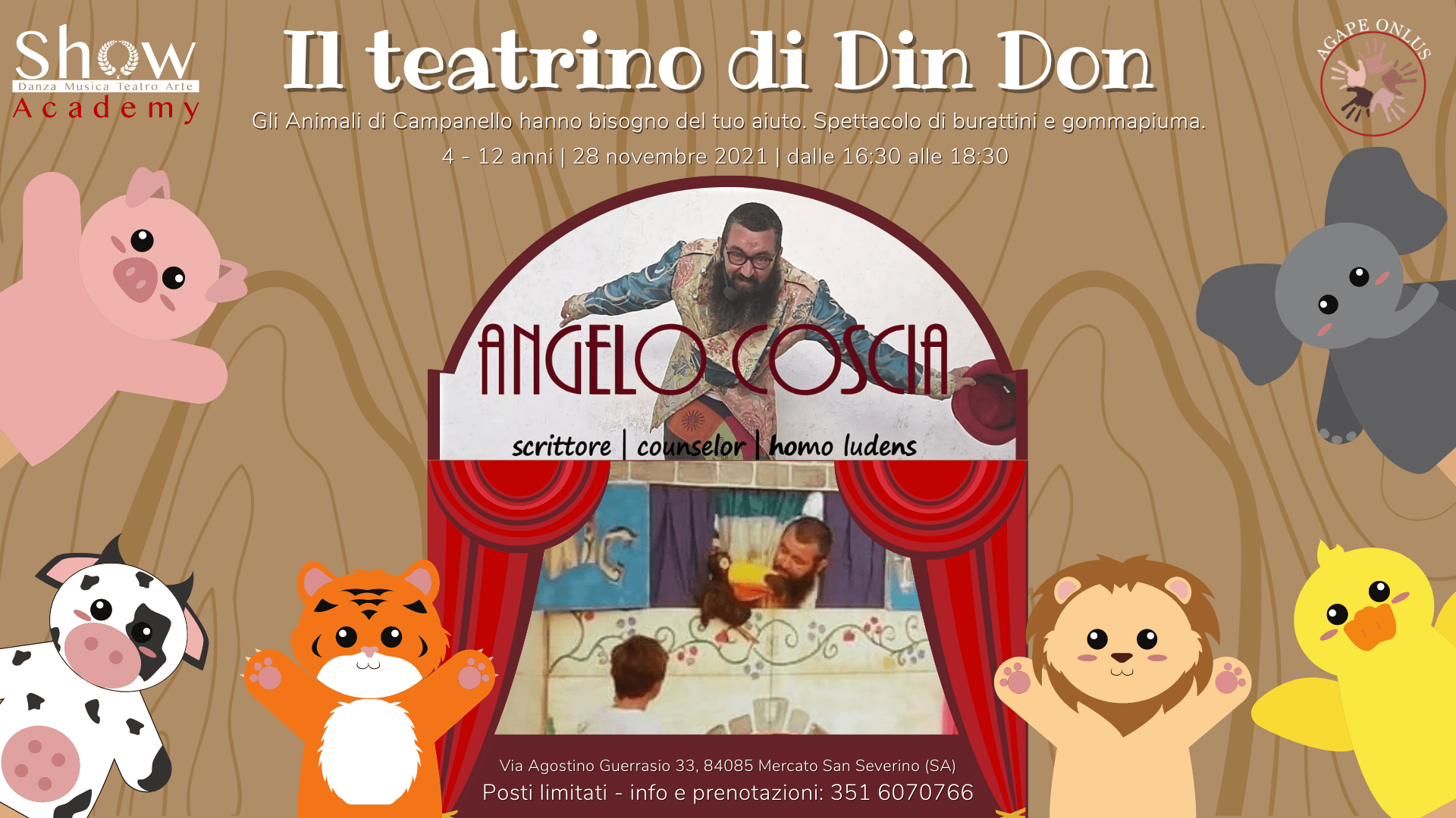 Il teatrino di Din Don di Angelo Coscia – Gli Animali di Campanello hanno bisogno del tuo aiuto. Spettacolo di burattini e gommapiuma.