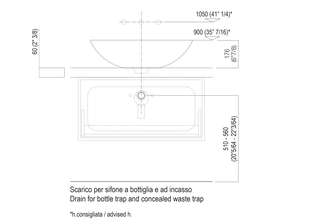 Einbaumaße: Einlegeböden 6 cm dick, auf Containern ruhend<br>