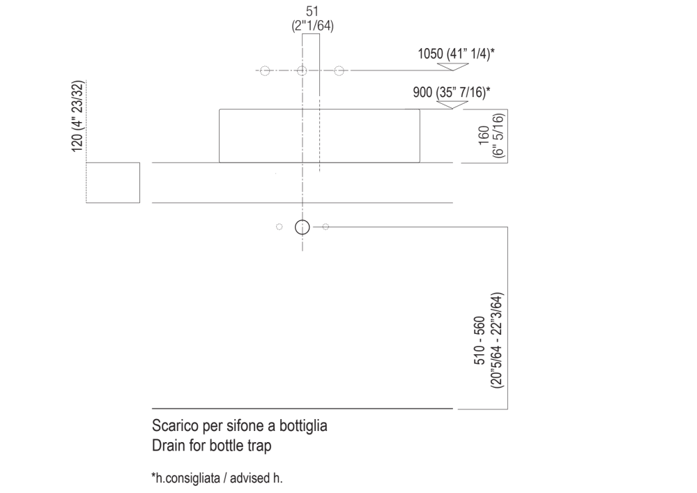 Installation notes: countertop with concealed wall fixings/freestanding with thickness cm 12 (4"23/32)