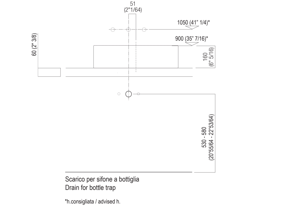 <div>Installation notes: countertop with concealed wall fixings/freestanding with thickness cm 6 (2"3/8)</div><div><br></div>