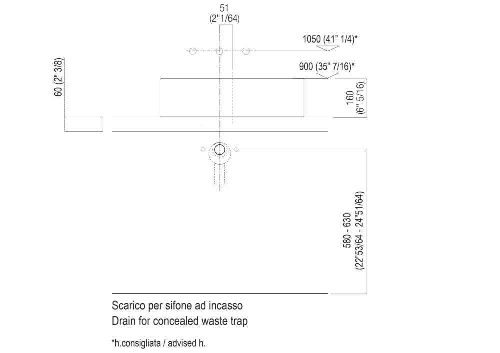 <div>Installation notes: countertop with concealed wall fixings/freestanding with thickness cm 6 (2"3/8)</div><div><br></div>