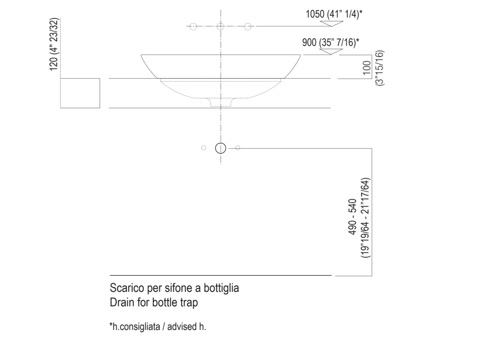 Quote di montaggio: piani spessore cm 12, autoportanti/freestanding<br>
