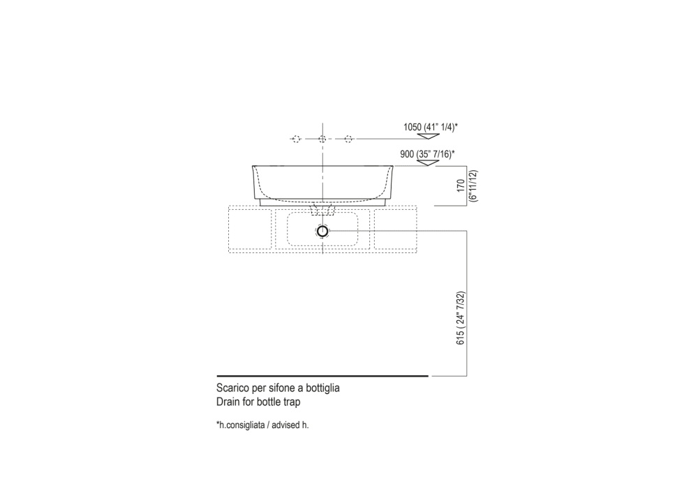 Installation notes: on casing H 20 cm Lato