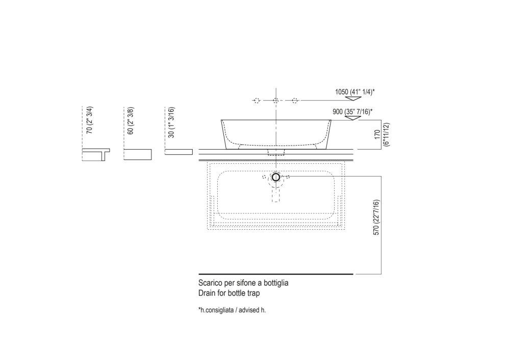Installation notes: on countertop to be resede on cabinet