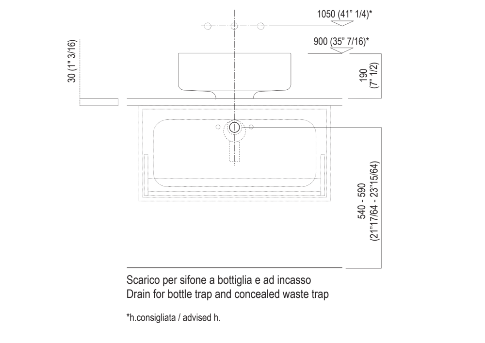 Quote di montaggio: piani spessore cm 3, in appoggio sui contenitori<br><br>