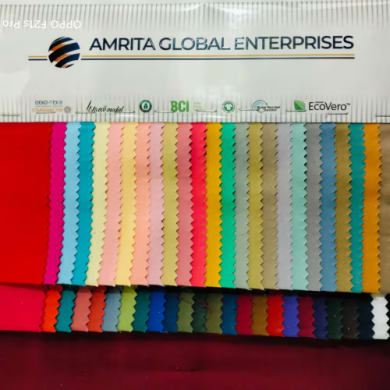 Solid Dyed 100% Cotton Poplin Fabric Swatch Card by Amrita Global Enterprises – 50 Color Shades with Brush, Peach & Laffer Finish, OEKO-TEX and BCI Certified