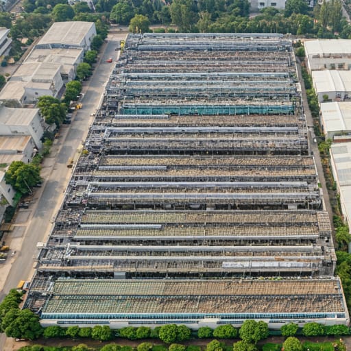 Aerial view of industrial textile manufacturing plant in Ahmedabad
