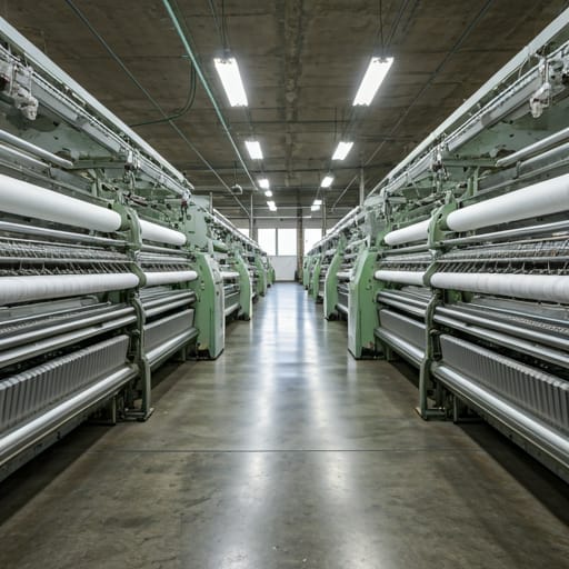 Industrial textile manufacturing floor and machines