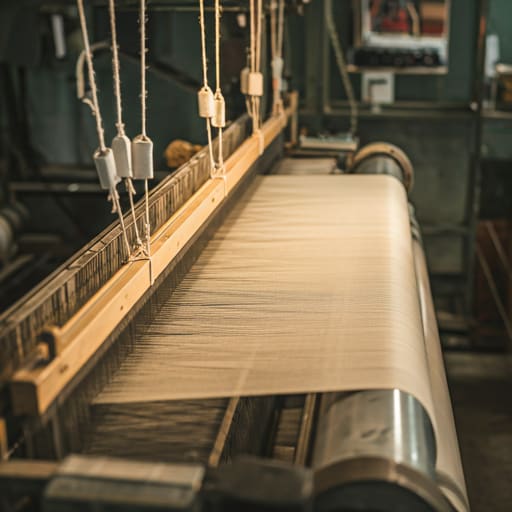 Technical fabric weaving loom in operation
