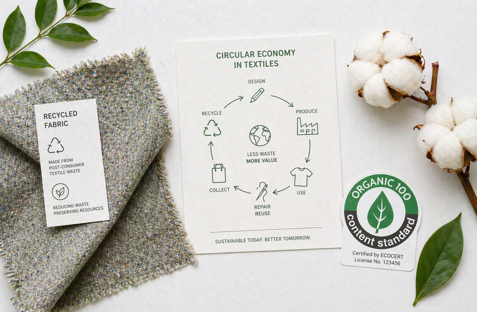 Recycled fabric and cotton materials arranged for sourcing review