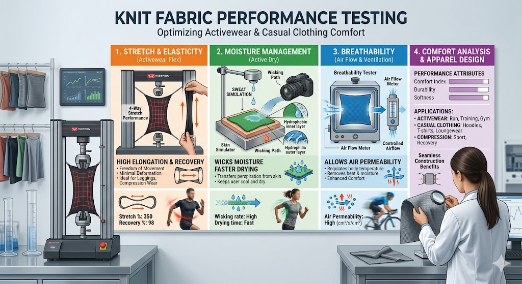 Buyer checking knit fabric stretch and recovery for sourcing