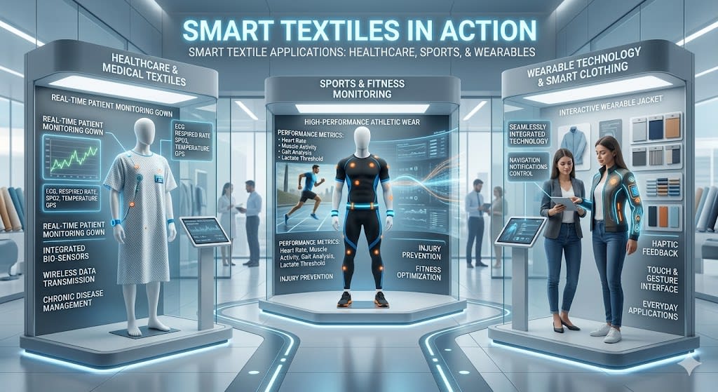 Buyer reviewing smart fabric samples for apparel development