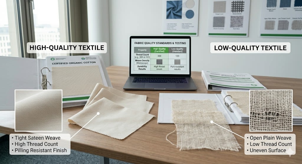 Fabric quality comparison with high-grade and low-grade textile samples