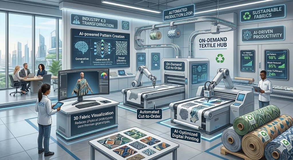 Textile design studio with digital visualization and automated production