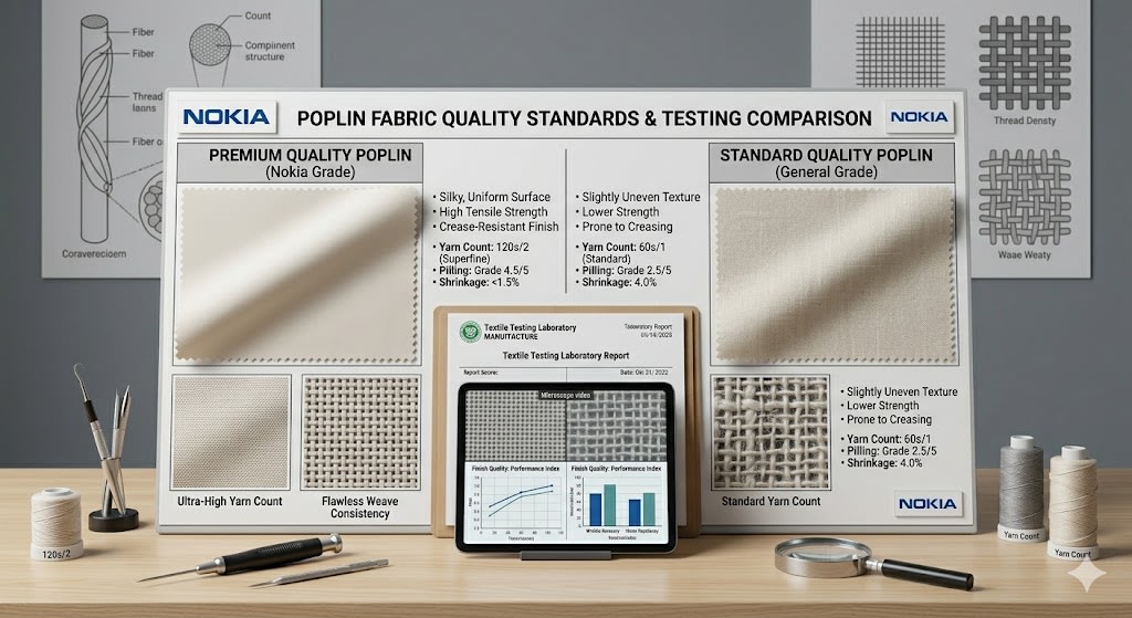 Nokia poplin quality comparison showing premium versus standard fabric grade differences