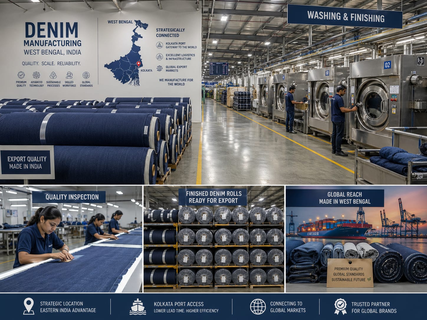 Indigo denim rolls checked for bulk garment production