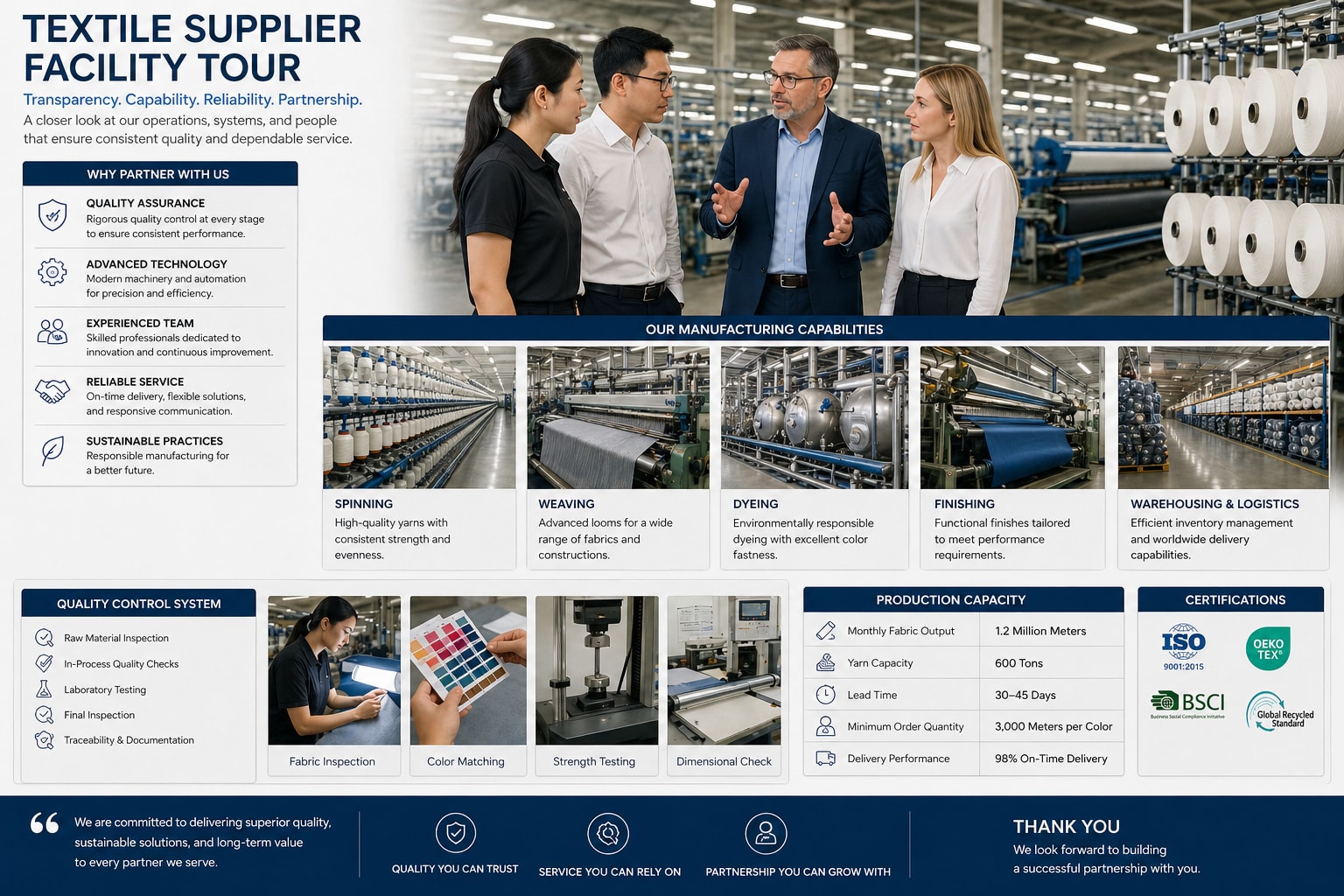 Textile facility visit for supplier capability and quality review