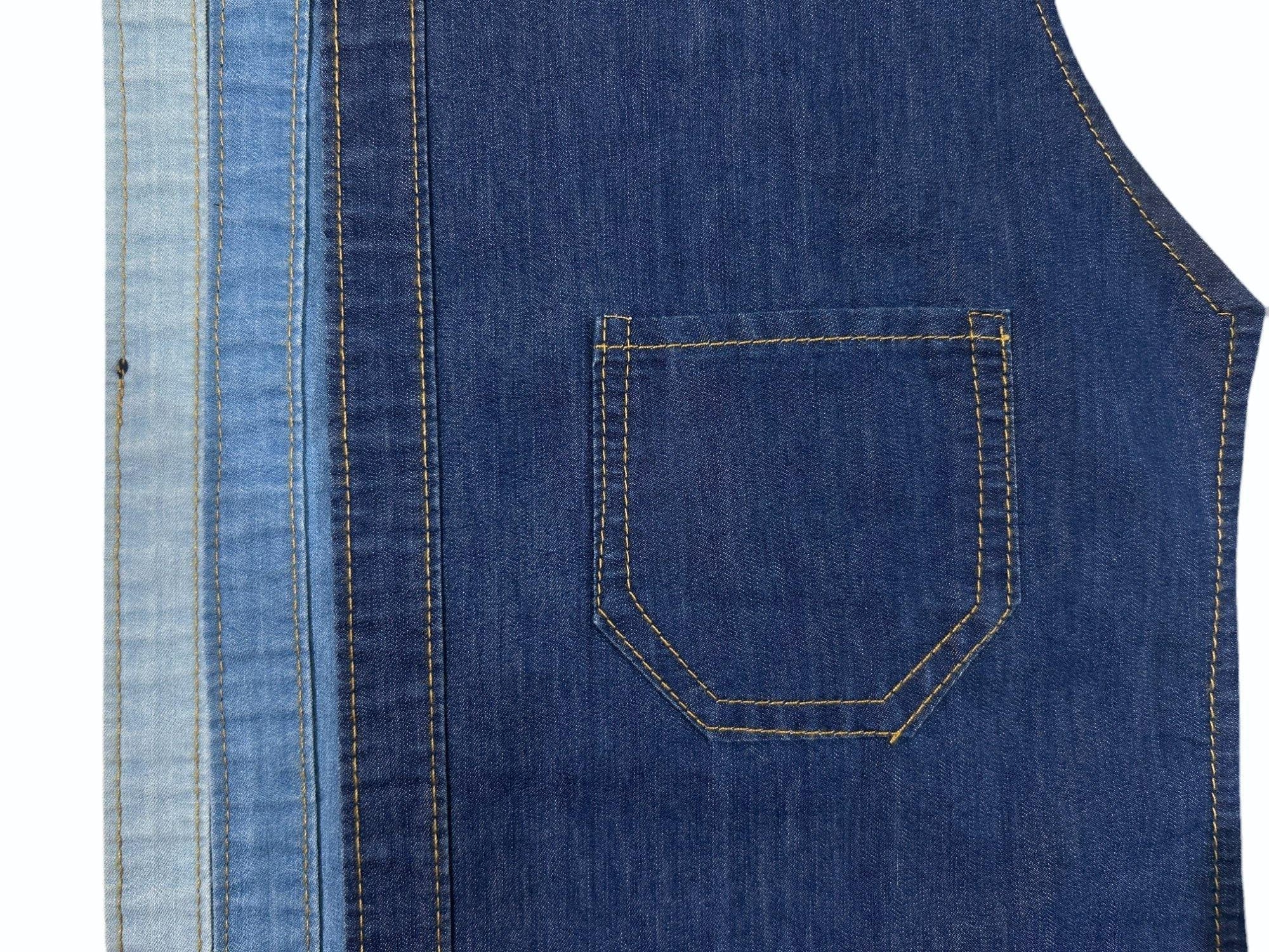 Indigo Blue cotton poly twill denim fabric with soft mercerized finish, 178 GSM and 65 inch width