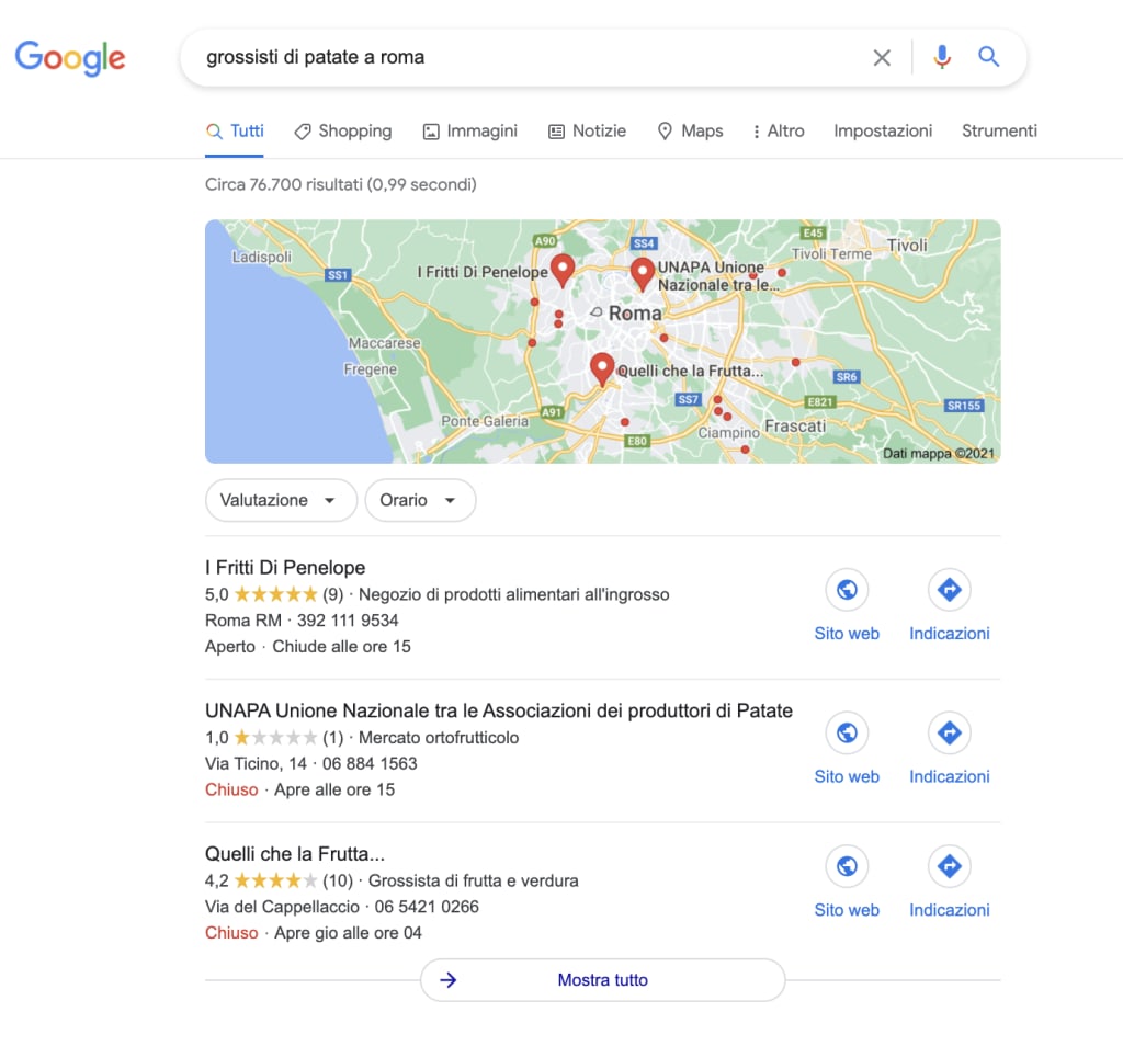 risultati seo local