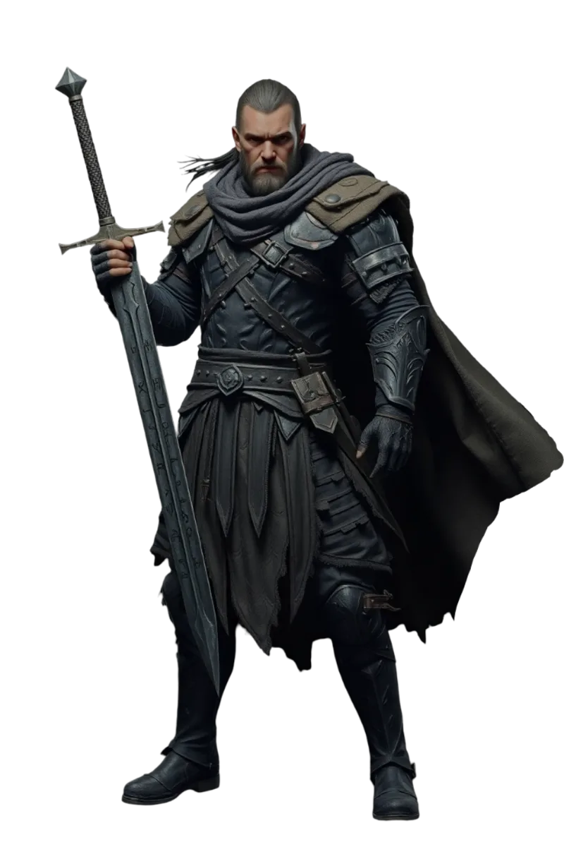 Legendary warrior hero wielding mystical sword in Age of Swords game