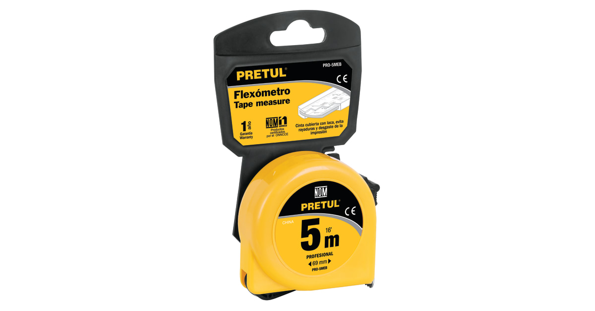 FLEXOMETRO AMARILLO 5 mt BLISTER PRETUL 21606 Pretul PRO-5MEB