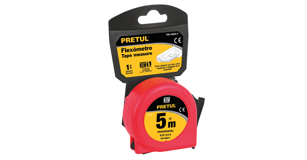 FLEXOMETRO ROJO 5 mt BLISTER PRETUL 21612 Pretul PRO-5MEB-R