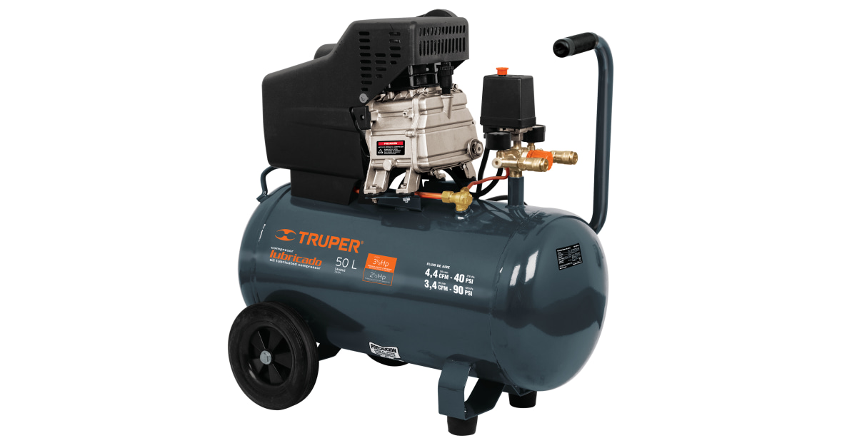 Truper COMP-50LT, Compresor de aire 50L, lubricado, horizontal, potencia  máxima, 3 1/2 HP, 120 V