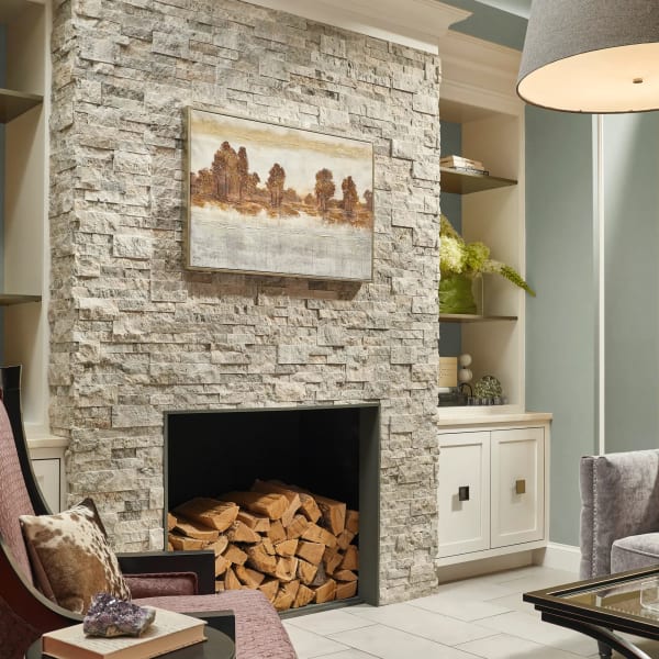 Silver Travertine Travertine-splitface Indoor Fireplace