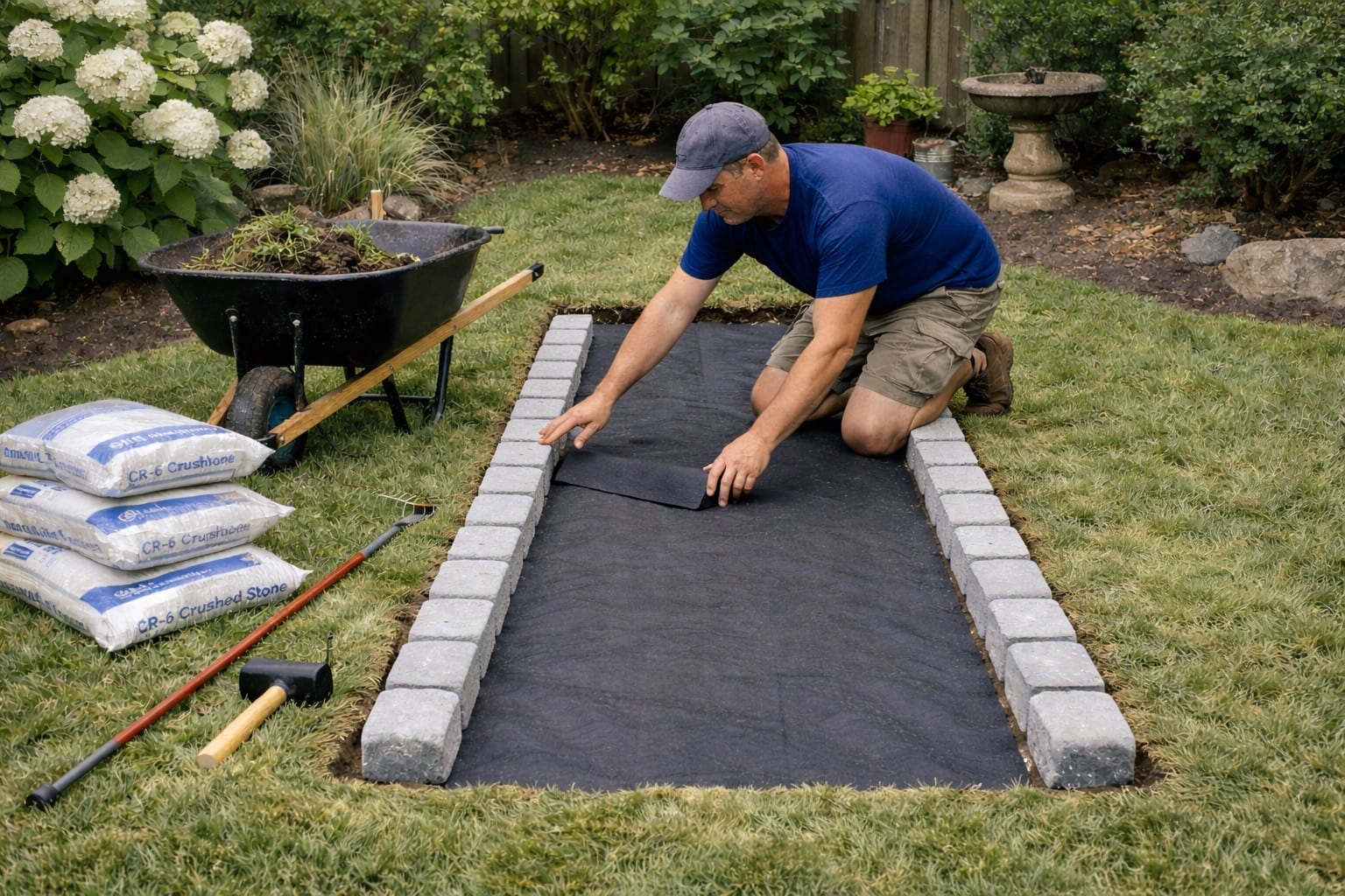 Placing belgian block edging