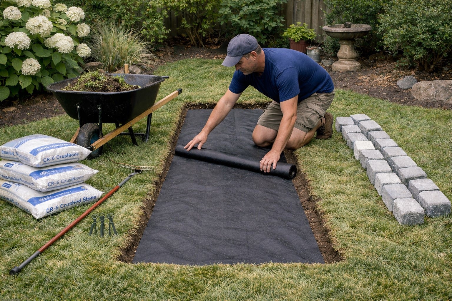Placing landscape fabric