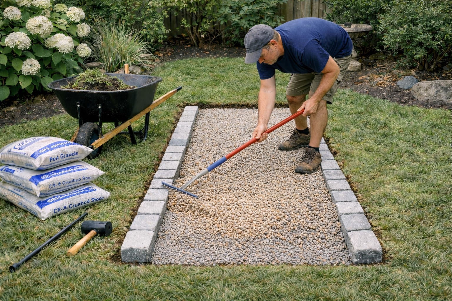 Spreading Decorative Pea Gravel