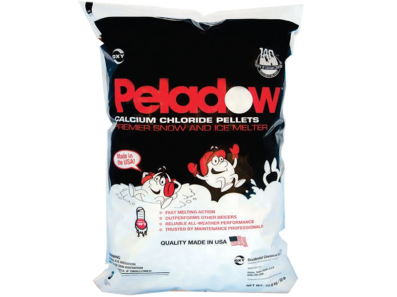 Peladow calcium chloride pellets melt ice up to 3 times faster than competing materials Calcium Chloride