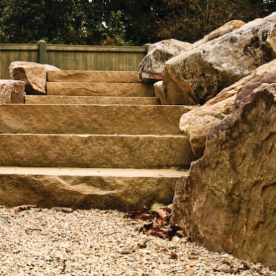 Custom Sandstone Steps with Adjoining Boulders Custom Sandstone Steps with Adjoining Boulders