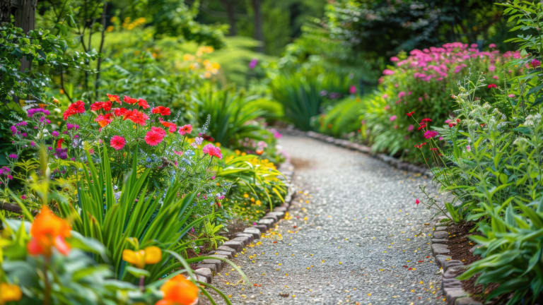 Gravel Garden Path Lined with Cobblestones